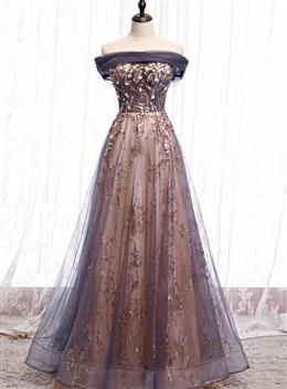 Picture of Charming A-line Tulle Long Off Shoulder Party Dresses, Formal Dresses